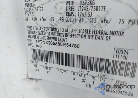 2008 Ford F-250 Lariat/Xl/Xlt z USA, uszkodzony, nr VIN 1FTNX20588EE54780